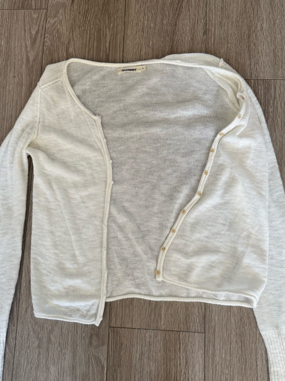 Glowny Women's Cream Button-Front Summer/spring sheer Knit Cardigan